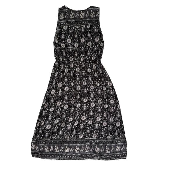 Lucky Brand Boho Midi Dress Sz Medium Black White Floral Lined Sleeveless Casual - Picture 7 of 16